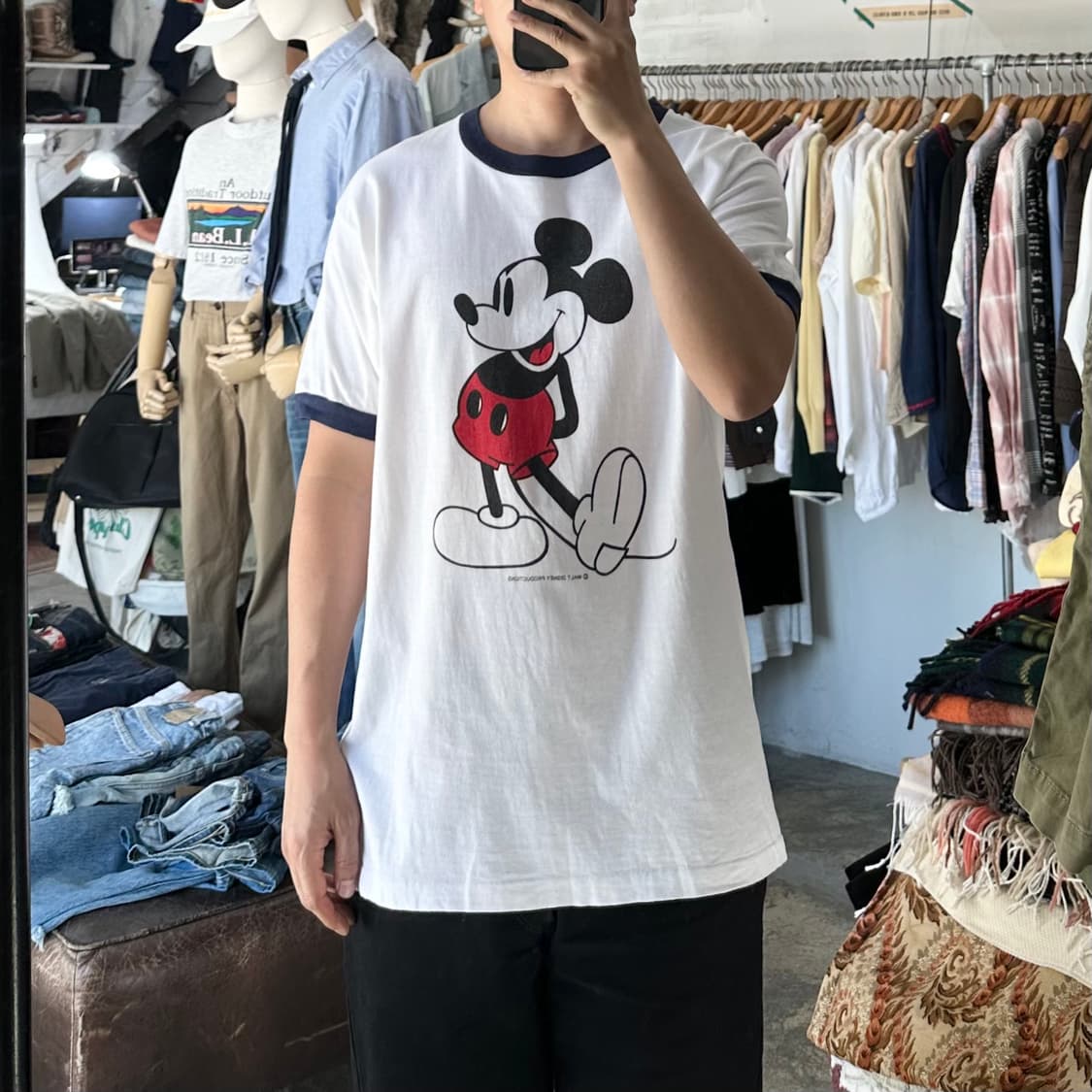 (착용컷) 70~80's Walt Disney 미키 마우스 링거 반팔 티 상품이미지4