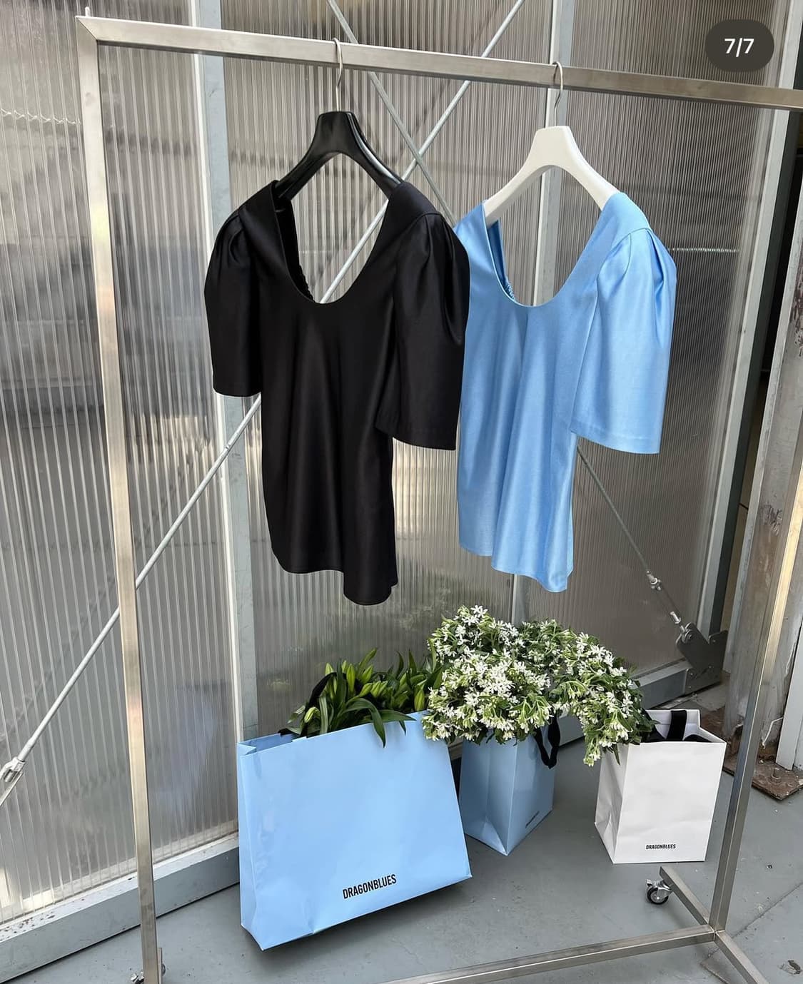 드래곤블루스 밴딩 퍼프 블라우스 마린블루 M 상품이미지4