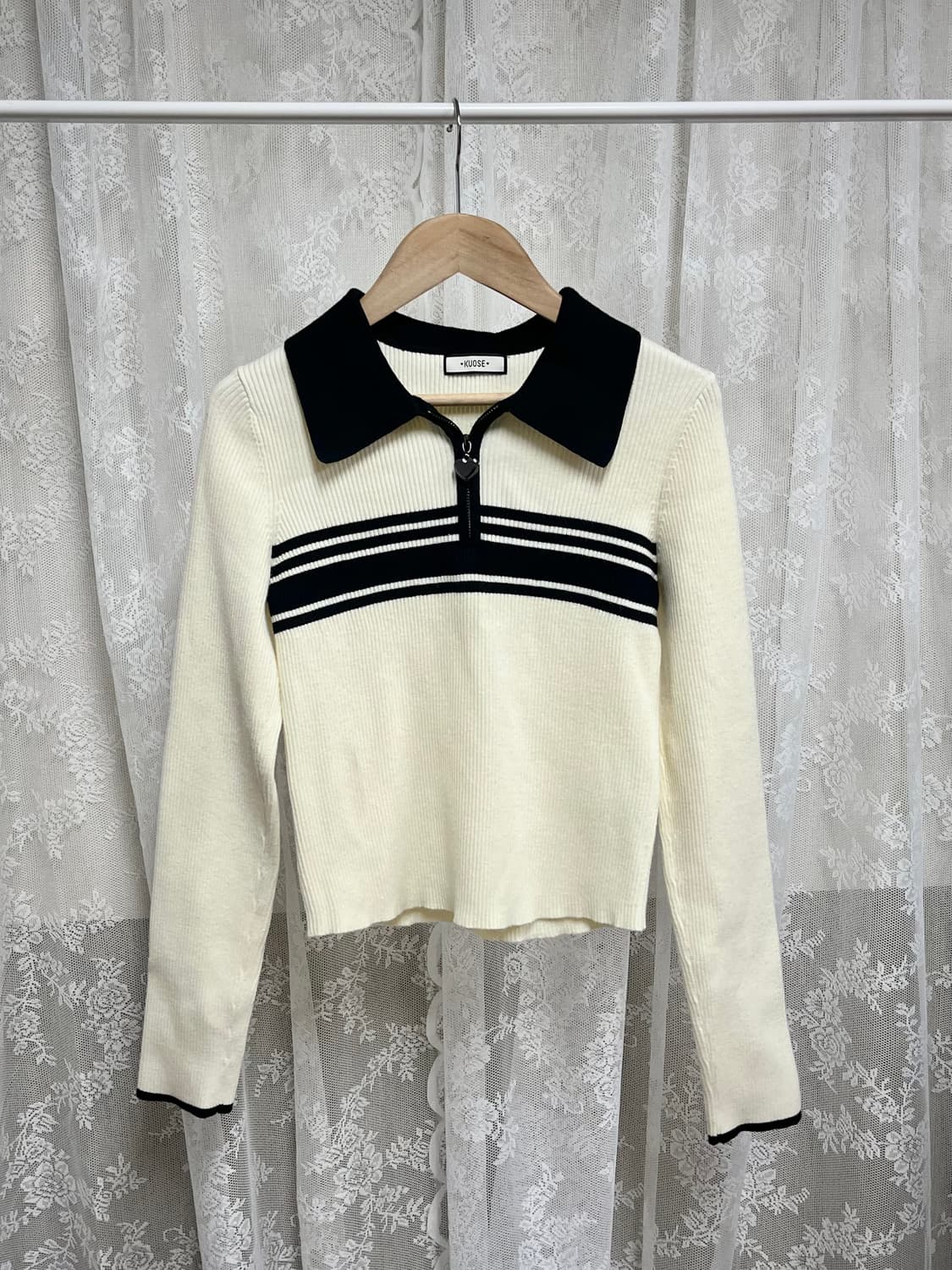 S) 쿠오세 KUOSE 카라 골지 니트 아이보리 상품이미지1