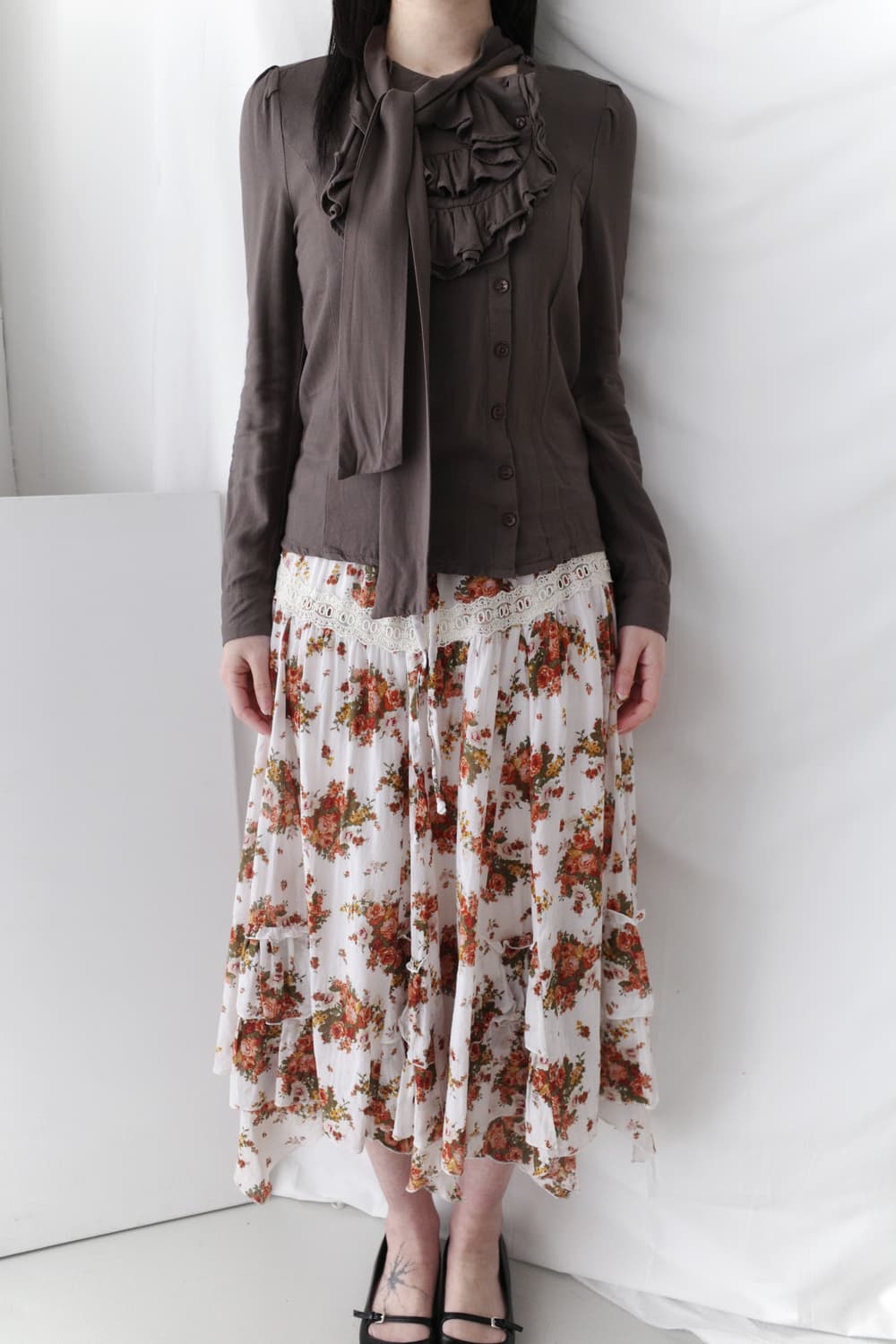 frill tie unbalanced shirt 상품이미지7