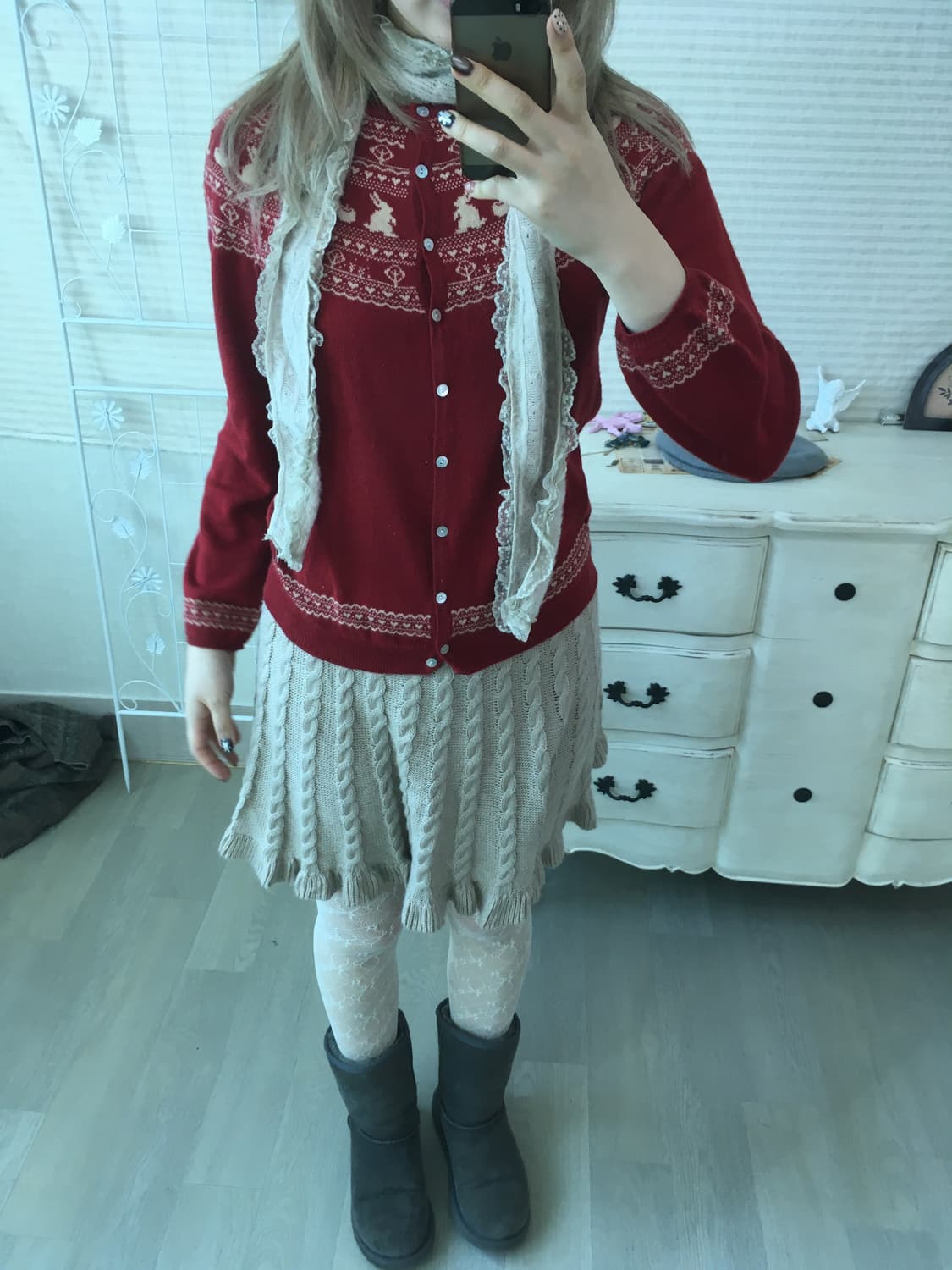 얼스뮤직 레드 래빗 패턴 가디건 상품이미지2