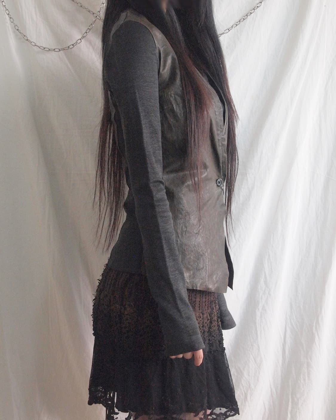 트랜짓 니트슬리브 아티저널 레더 가디건 상품이미지3