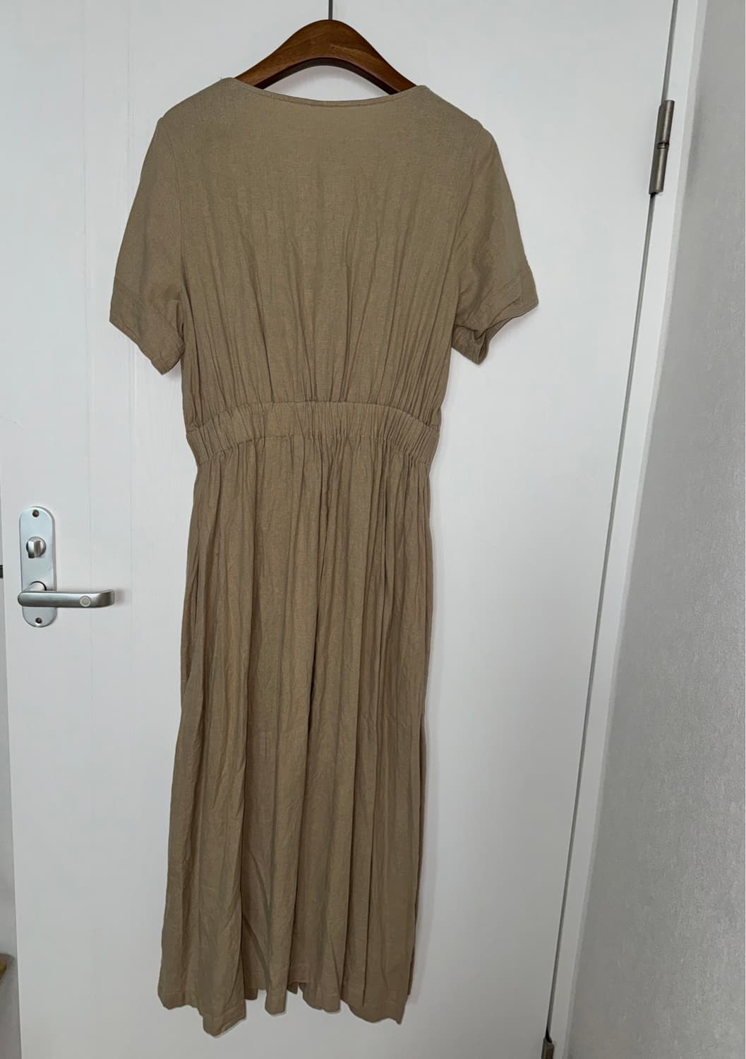 Beige Button Front Linen Blend Dress 상품이미지5