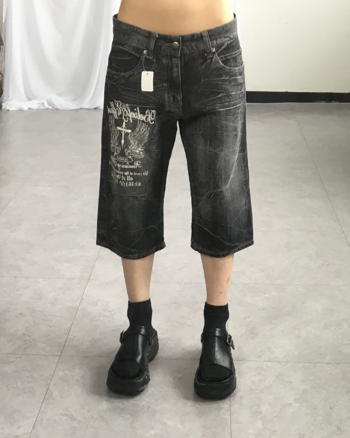 Printing washing denim half pants 상품이미지9