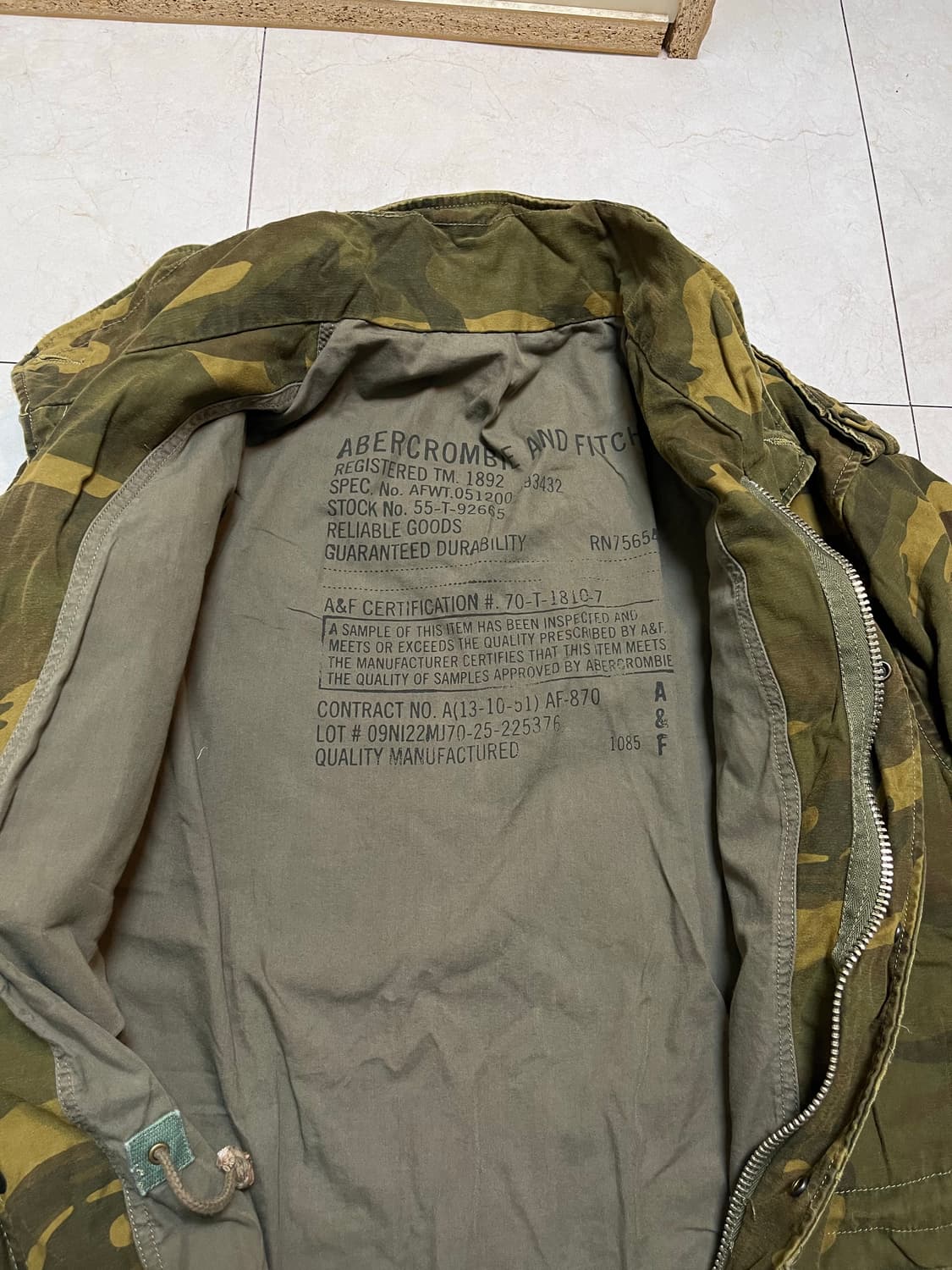 아베크롬비 앤 피치 카모 패턴 야상 L 상품이미지5