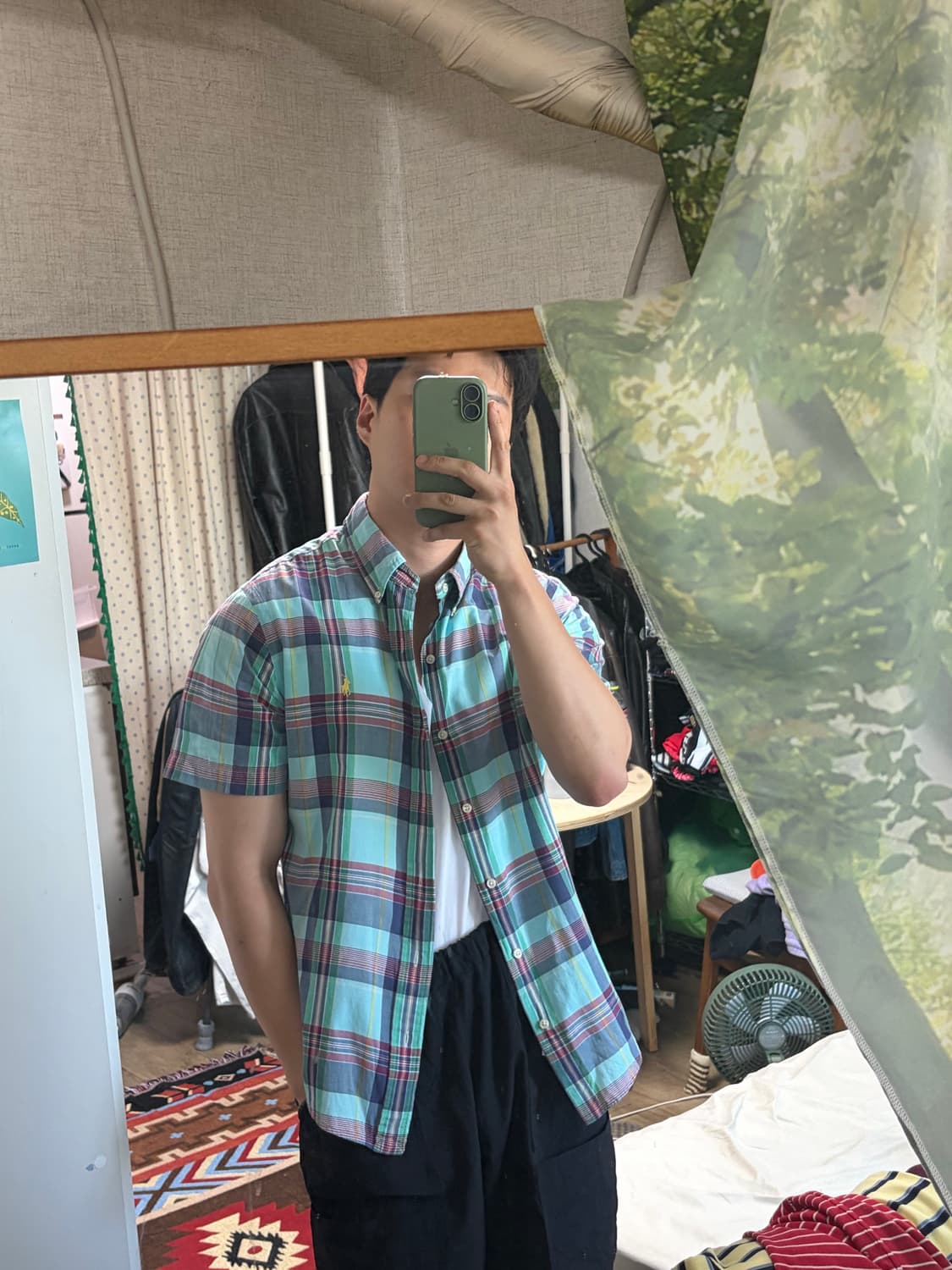 L) 두산 폴로 랄프로렌 반팔 체크 셔츠 민트 상품이미지9