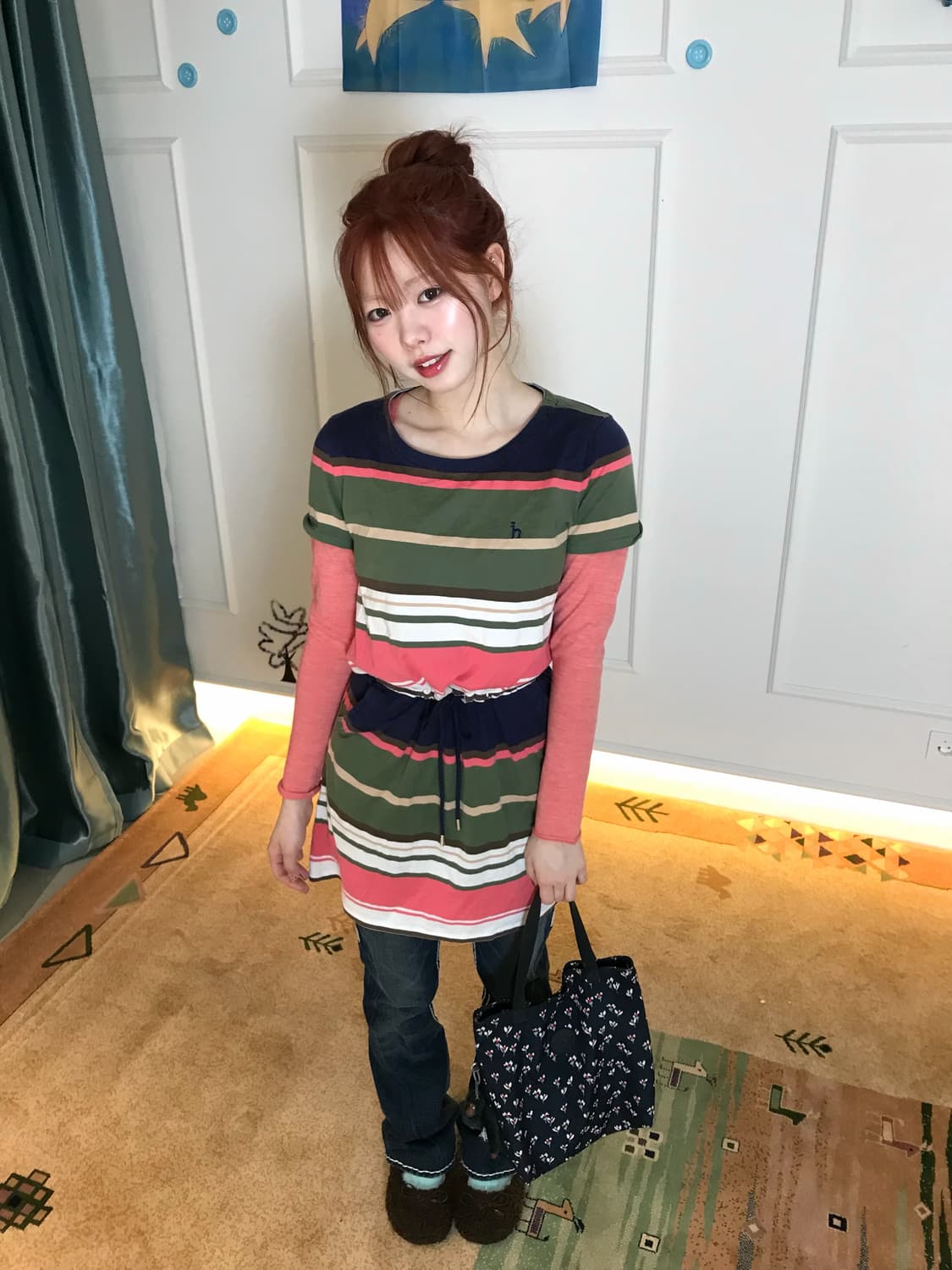 알록달록 스트라이프 원피스에  코랄 컬러 매치😵💞 상품이미지1