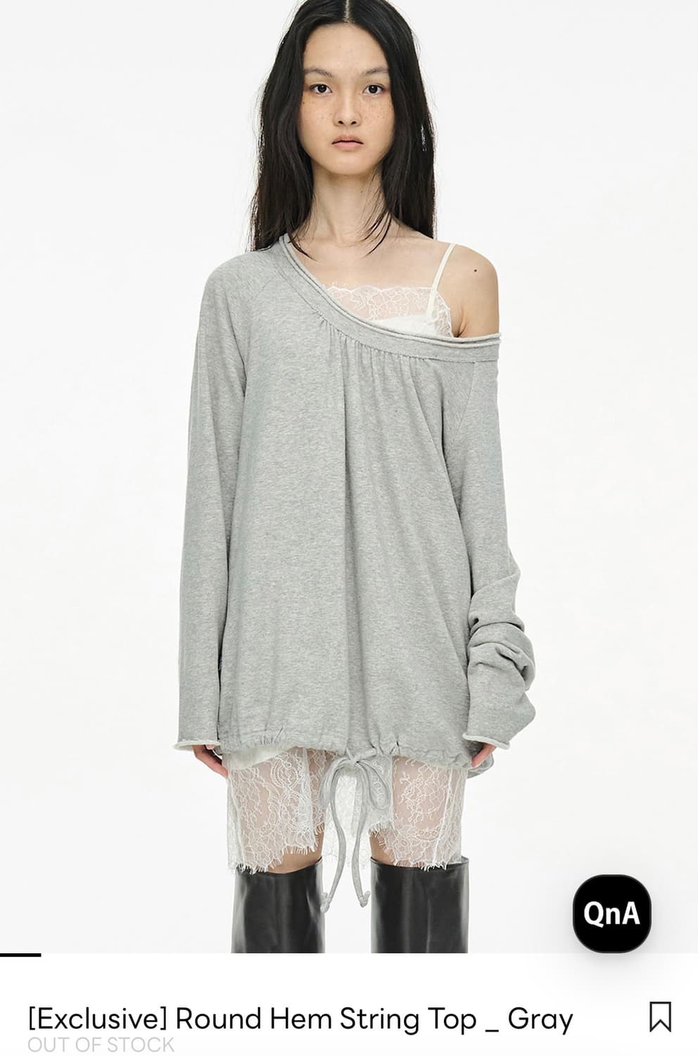 세릭 라운드 헴 스트링 탑 그레이 상품이미지1