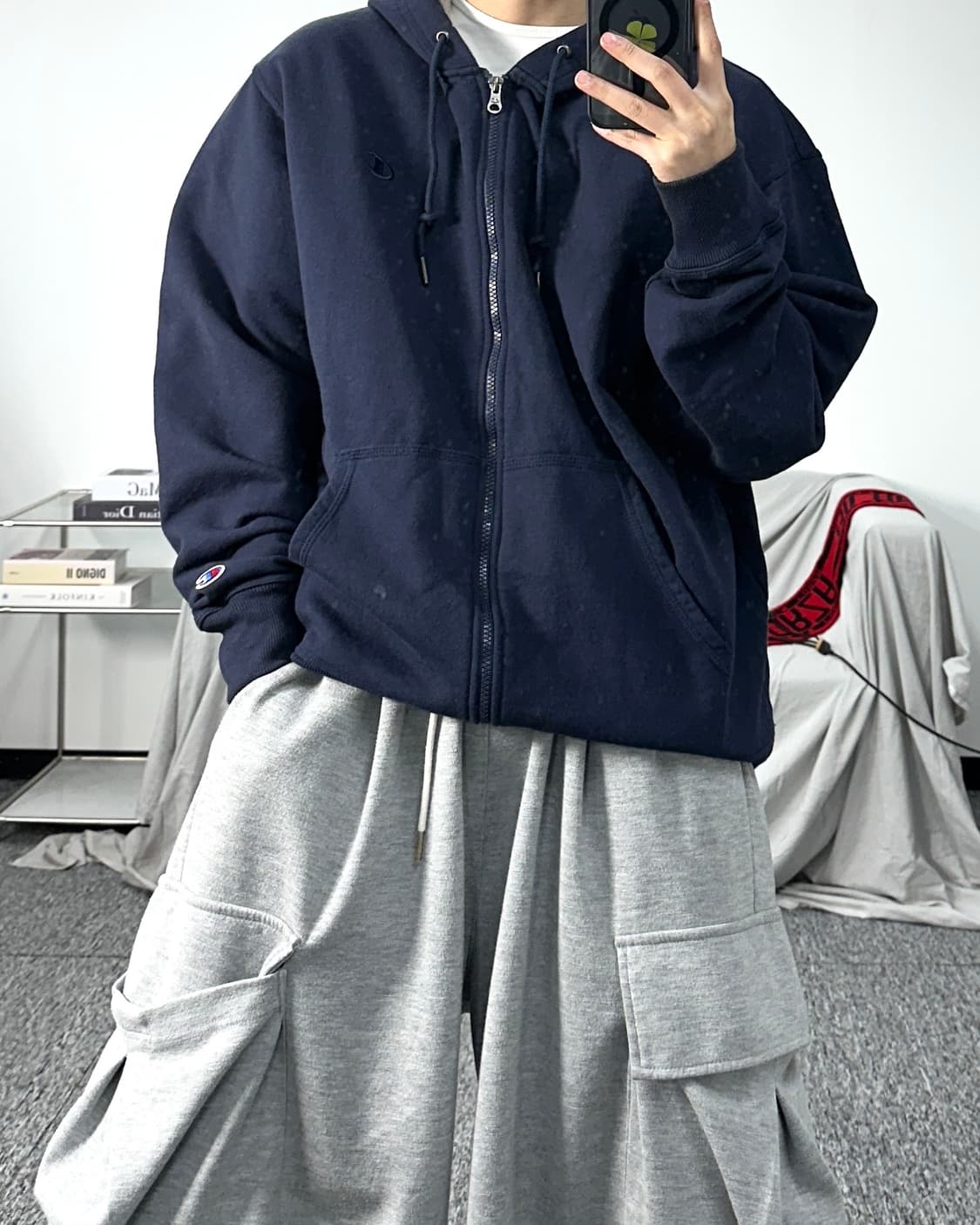 챔피온 네이비 스몰로고 어센틱 후드집업 L 상품이미지3