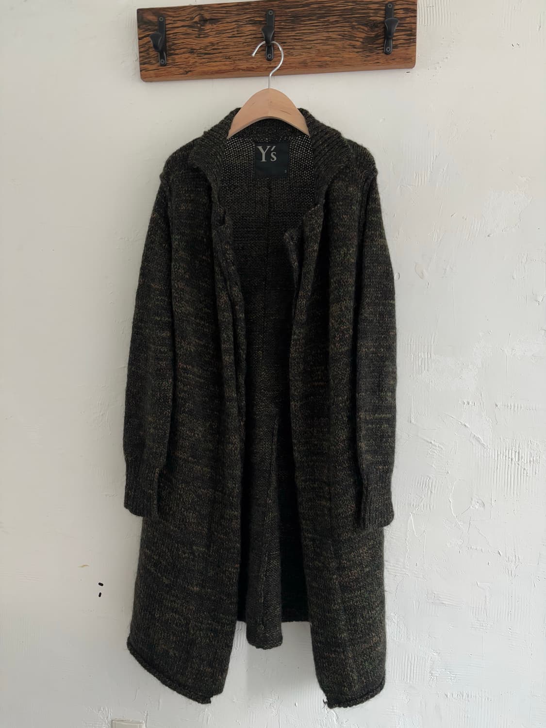 Y’s 요지야마모토 카키 모헤어 롱 오픈 가디건 상품이미지5