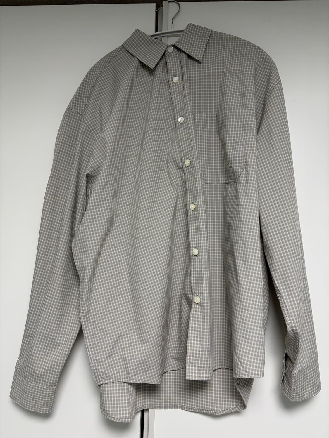 쿠어 오버사이즈 깅엄 체크 셔츠 그레이 S 상품이미지3