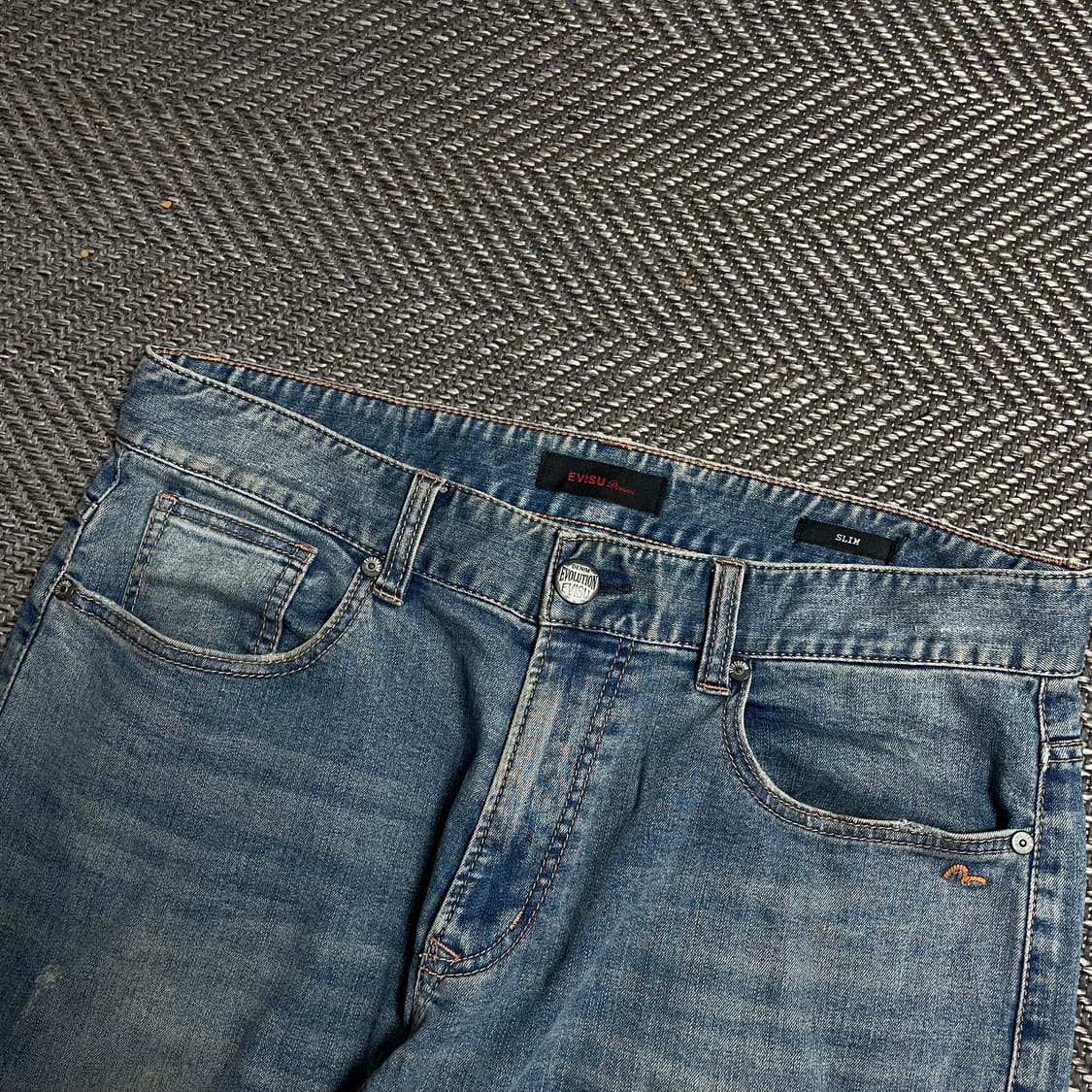 00s EVISU 에비수 백로고 슬림핏 워싱 데님 팬츠y 5865 상품이미지4