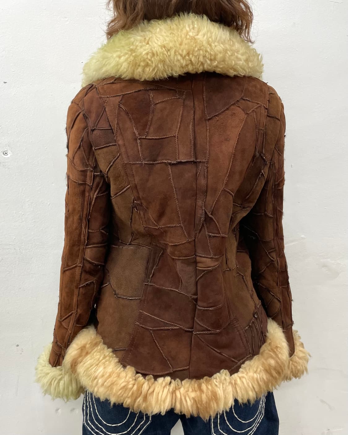 Brown Patchwork Leather Fur Jacket 상품이미지5