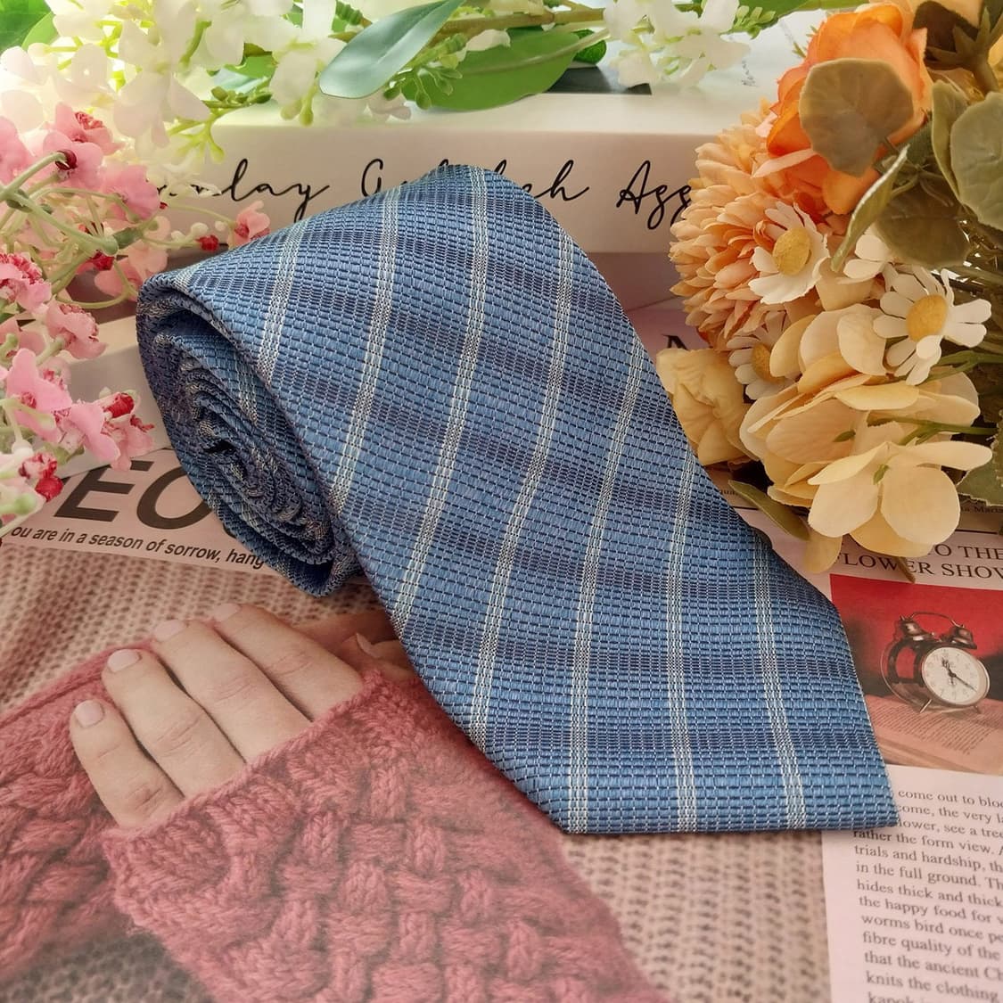 에스 티 듀퐁 실크 블루 체크 텍스처 넥타이 8cm A+등급 K1551
 상품이미지2