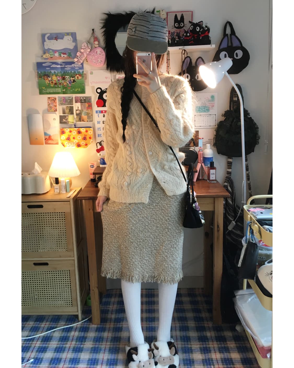 VINTAGE TWEED FRINGE MIDI SKIRT BEIGE  상품이미지2