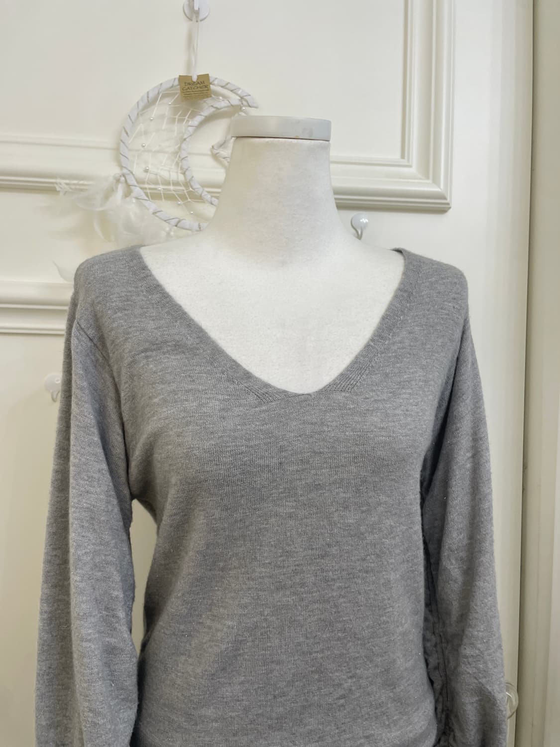 gray glitter shirring sleeve soft knit t 상품이미지5