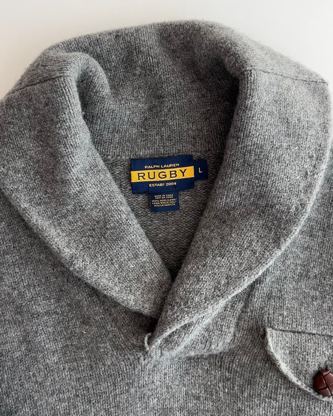 럭비 랄프로렌 숄카라 엘보 레더패치 울 니트 L 상품이미지4