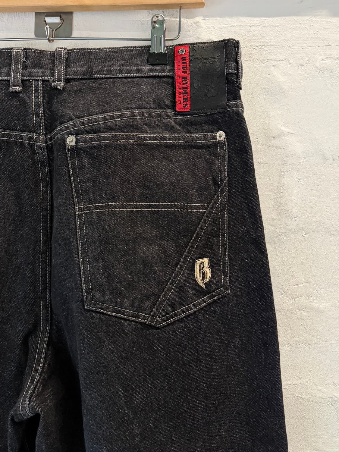 Ruff Ryders Japan 블랙 흑청 데님 와이드 팬츠 34x34 상품이미지9