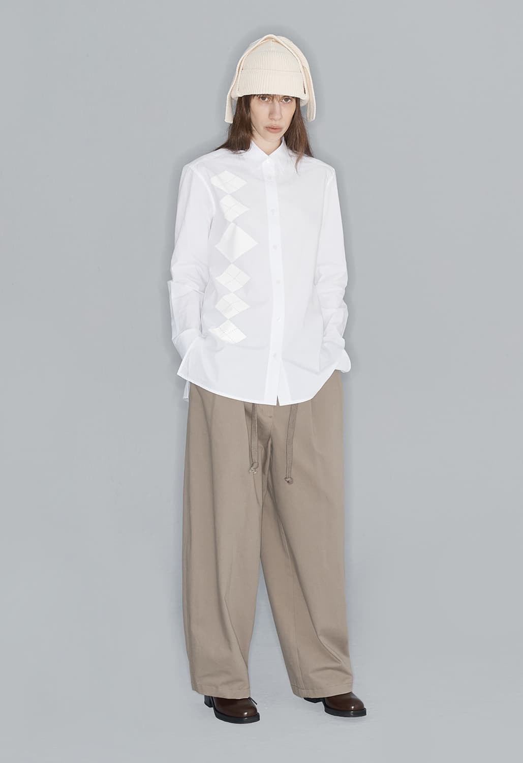 오픈와이와이 아가일 버튼 다운 셔츠 화이트 상품이미지3