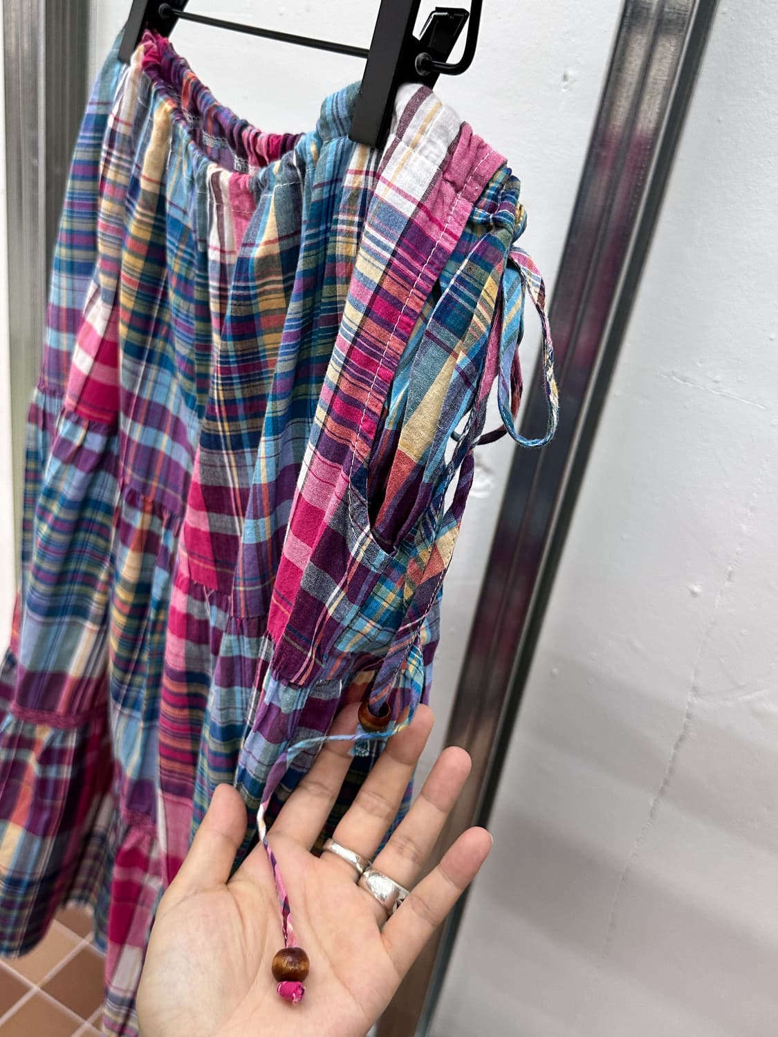 pink multi check strap skirt 상품이미지4