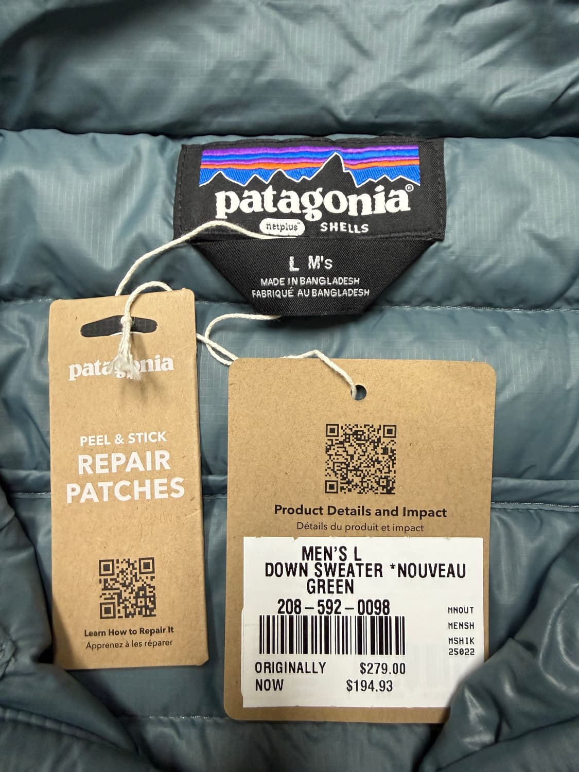 파타고니아 다운스웨터, 누보 그린, 라지 사이즈, 새제품 상품이미지5