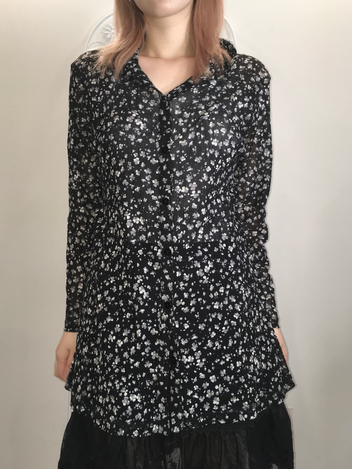jpn vintage 블랙 잔꽃 셔츠 블라우스 상품이미지1