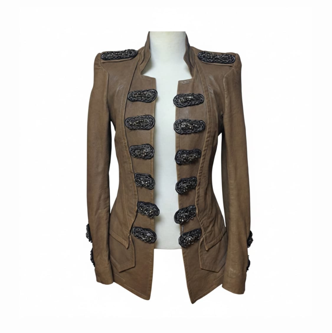 Vintage y2k 펑크 비즈 체인 와펜 가죽 재킷 상품이미지1