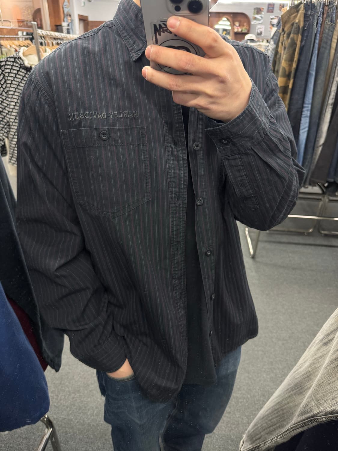 L)할리데이비슨 vintage 멀티 스트라이프 긴팔셔츠 상품이미지1