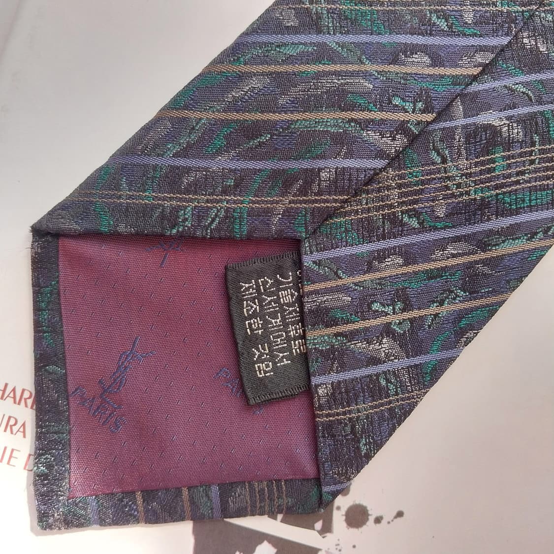 입생로랑 실크 스트라이프 아트 패턴 넥타이 8.7cm A등급 K2269 상품이미지8