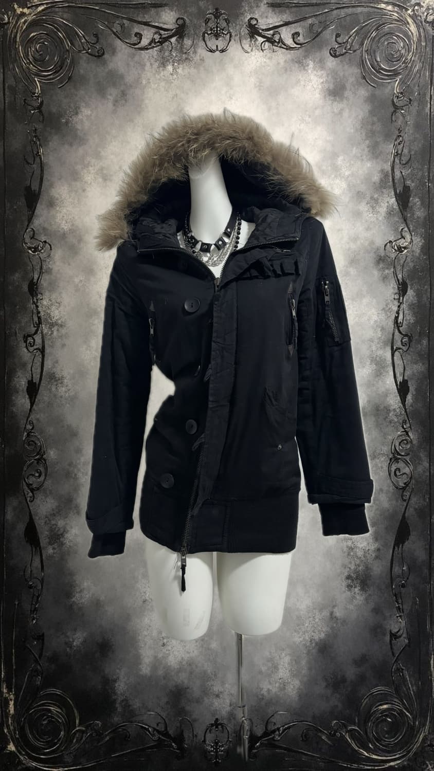 Black y2k fur bomber jacket 상품이미지1