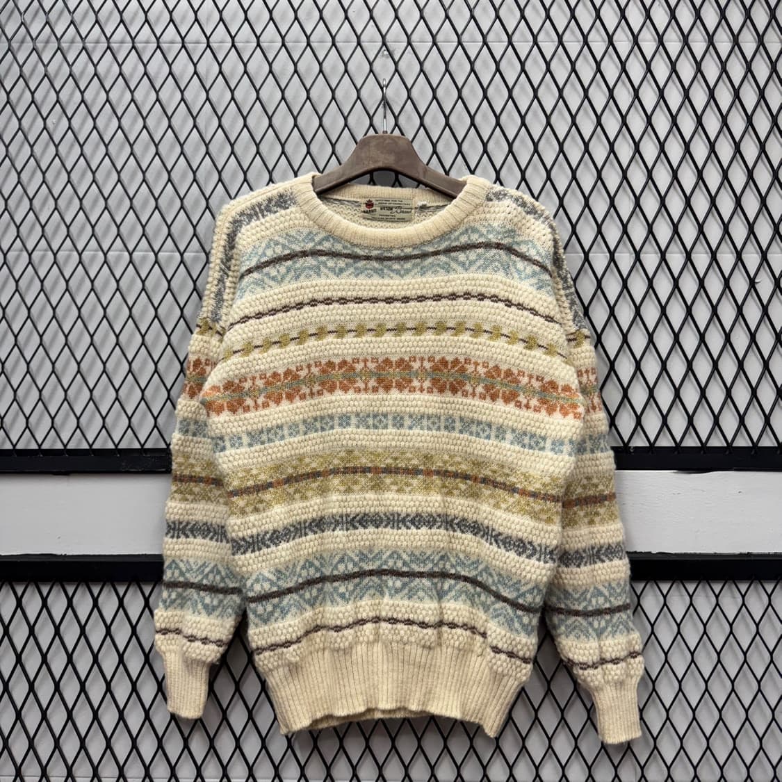 USA VTG 노르딕 패턴 울 니트 스웨터 루즈핏 아이보리 상품이미지1