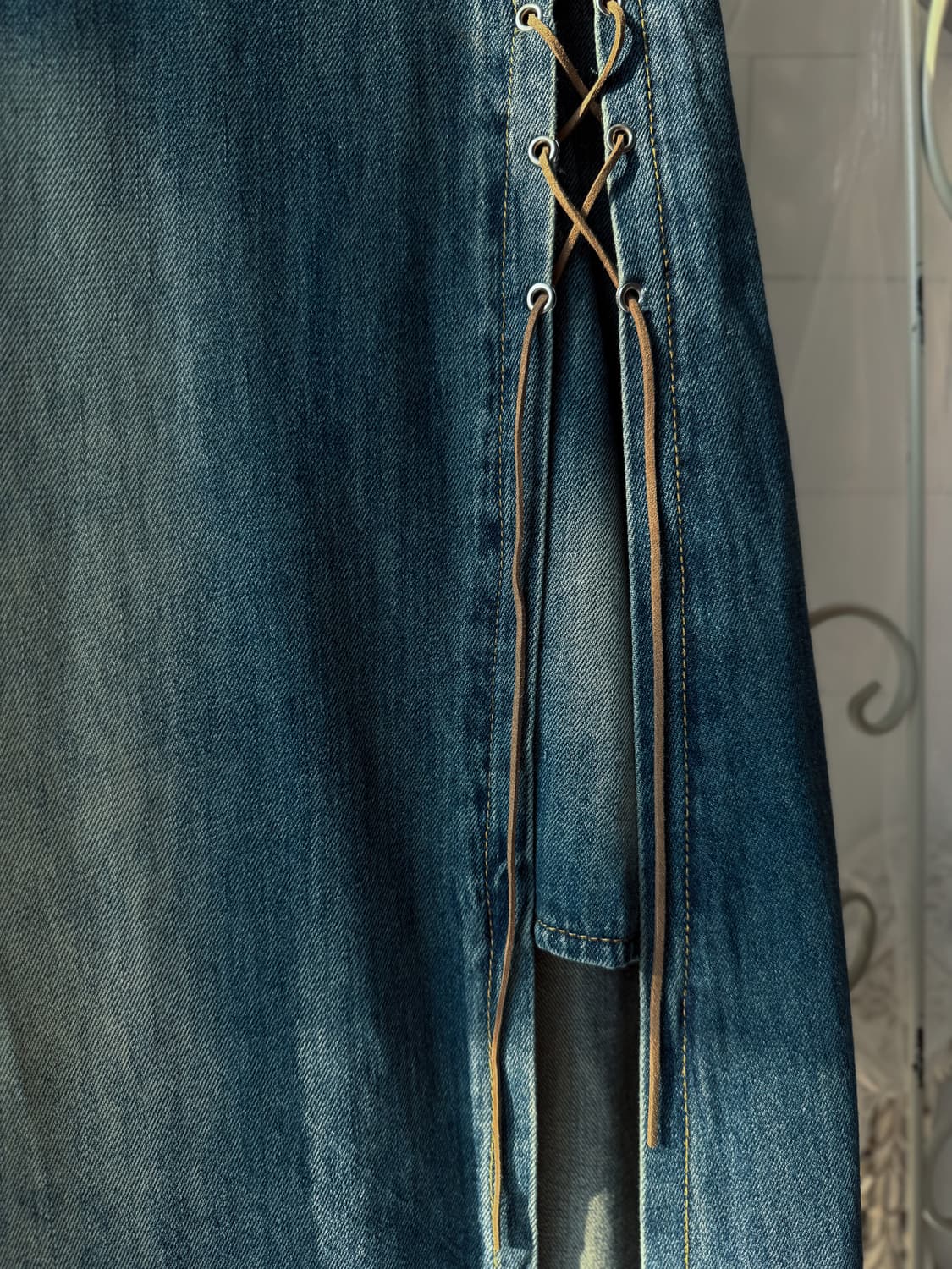  Lace-Up Unbalanced Denim Skirt 0339 상품이미지4