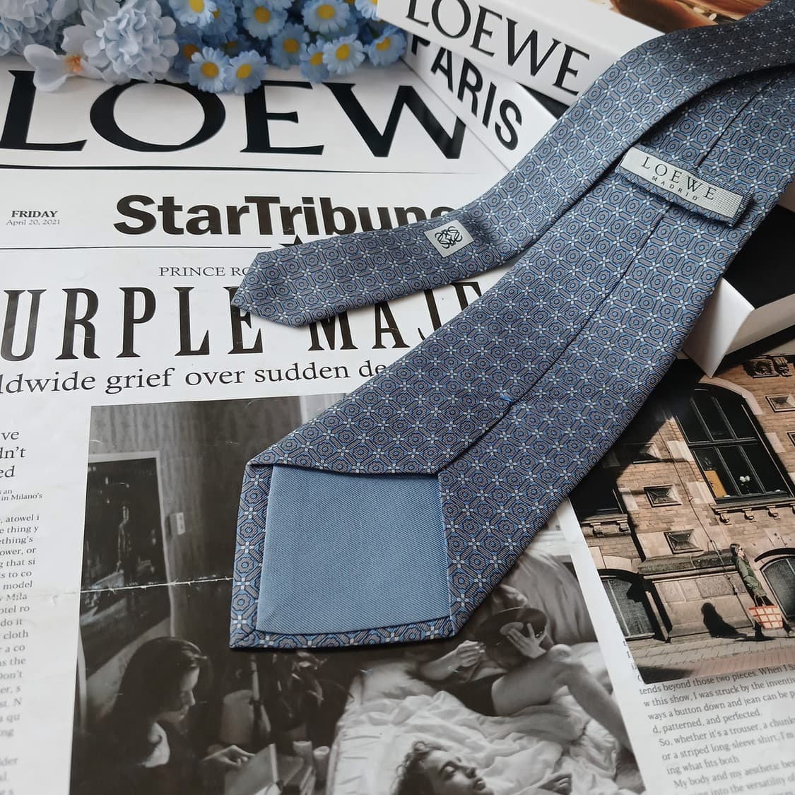 LOEWE 로에베 블루 기하 패턴 넥타이 9cm A+~A등급 E1162
 상품이미지4