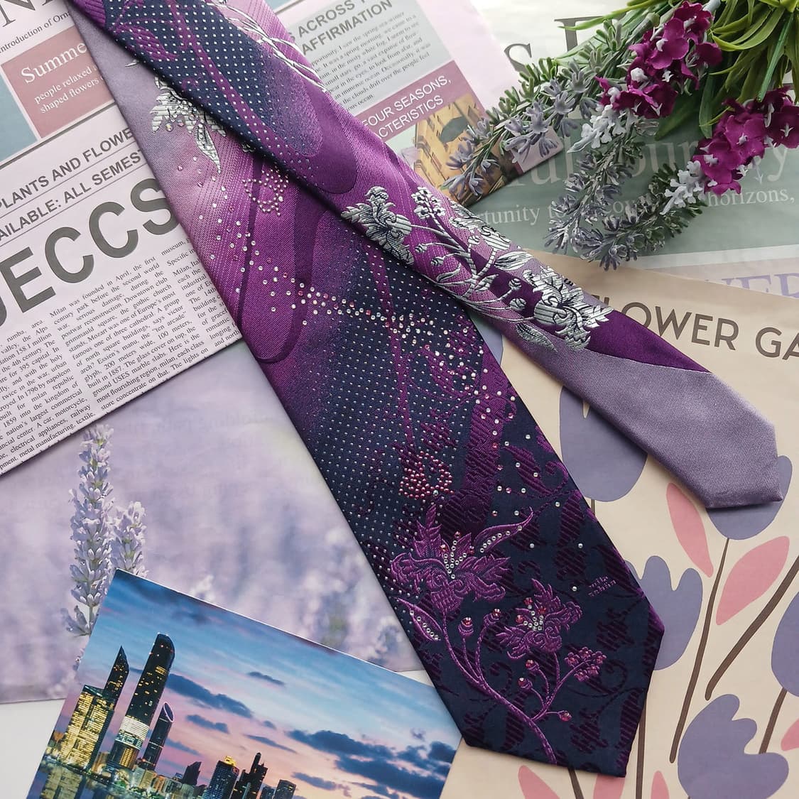 밀라숀 퍼플 플라워 자카드 넥타이 8.4cm B등급 A18578
 상품이미지3
