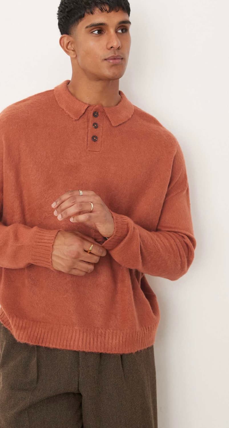 ASOS DESIGN 오버사이즈 니트 폴로 러스트 / M 상품이미지1