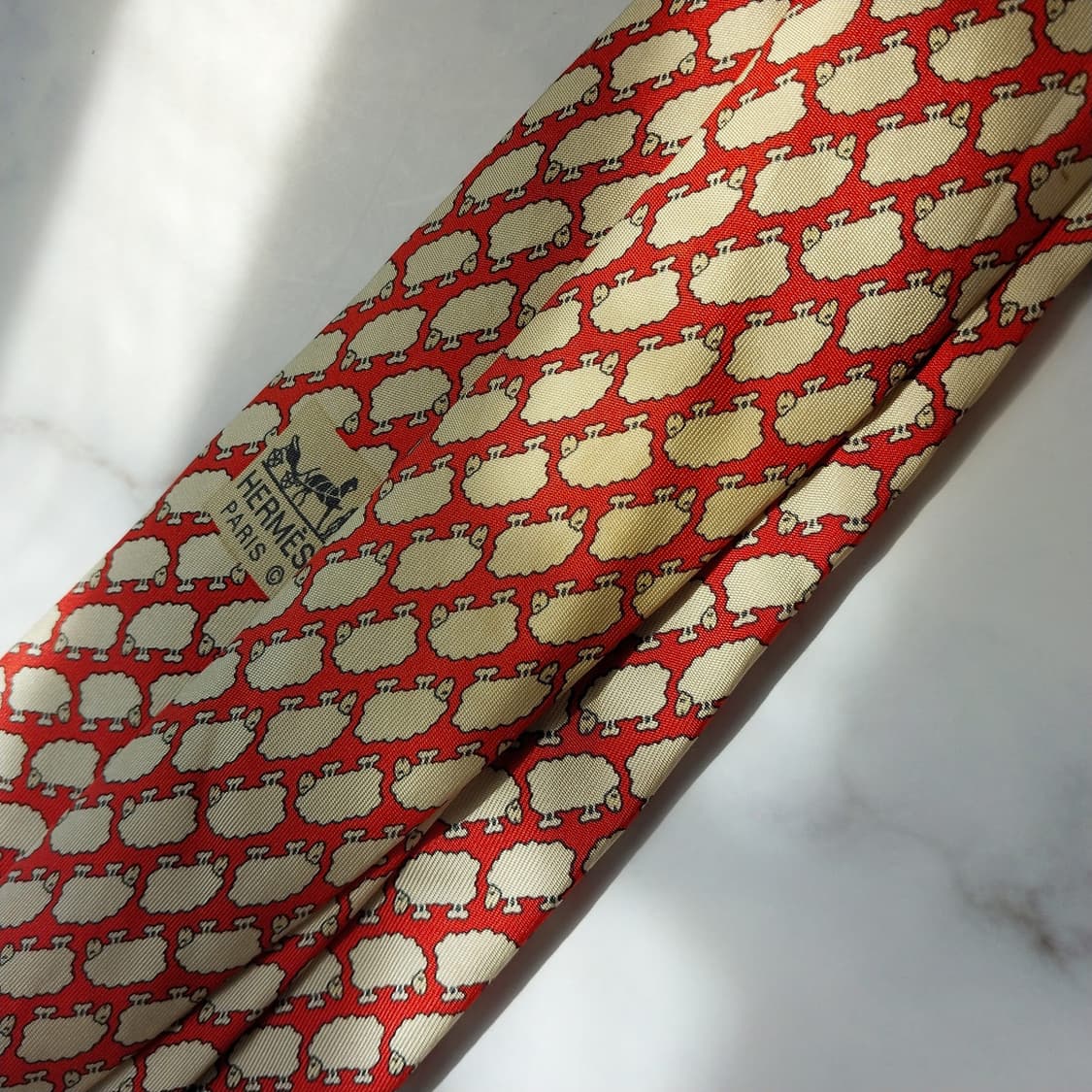에르메스 실크 오렌지&베이지 양 패턴 넥타이 8.5cm B등급 K783
 상품이미지10