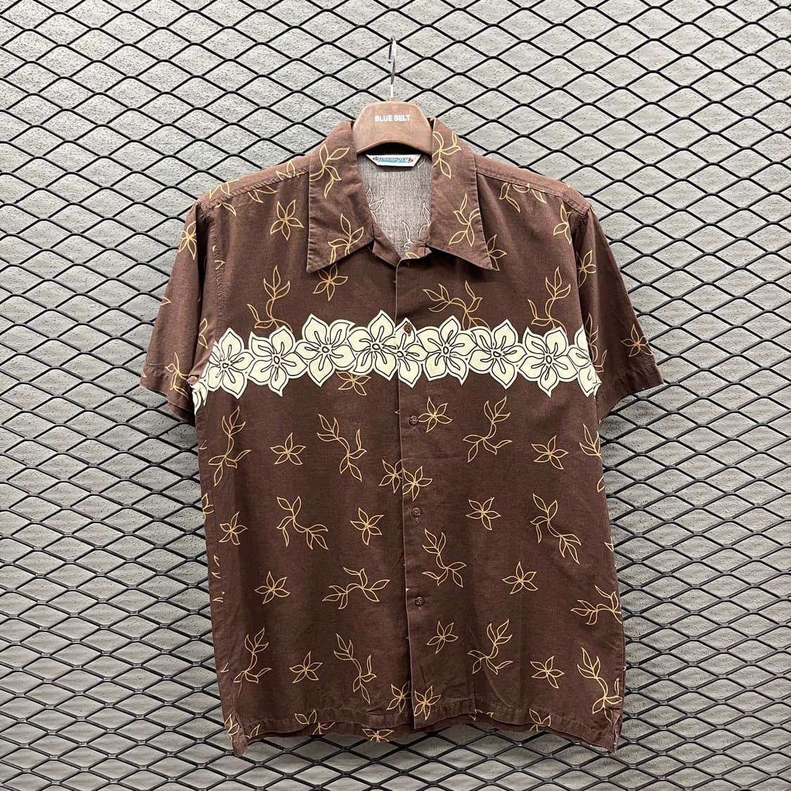 USA VINTAGE 플라워 패턴 오픈 카라 하와이안 반팔 셔츠 브라운 상품이미지2