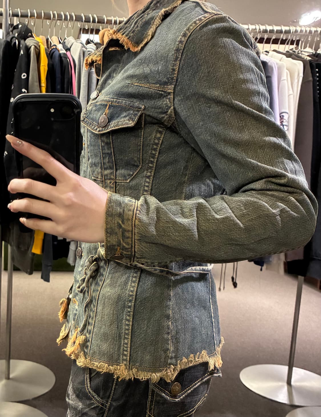 OS)Japanese vintage 여성 프린지 디테일 데님 셔츠 상품이미지3