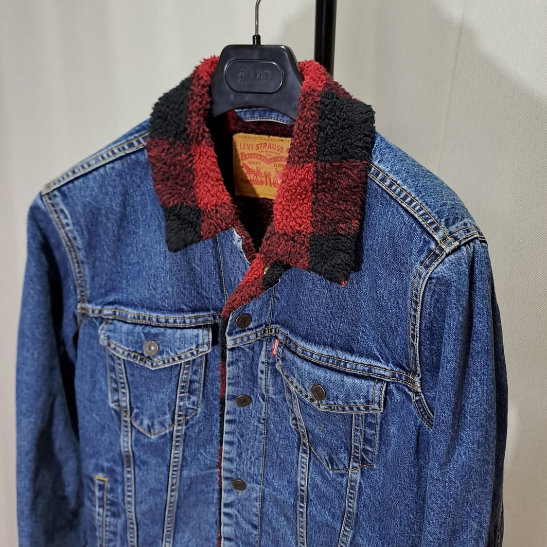 (택포) 리바이스 검빨 체크 쉐르파 데님자켓 M B327 상품이미지3