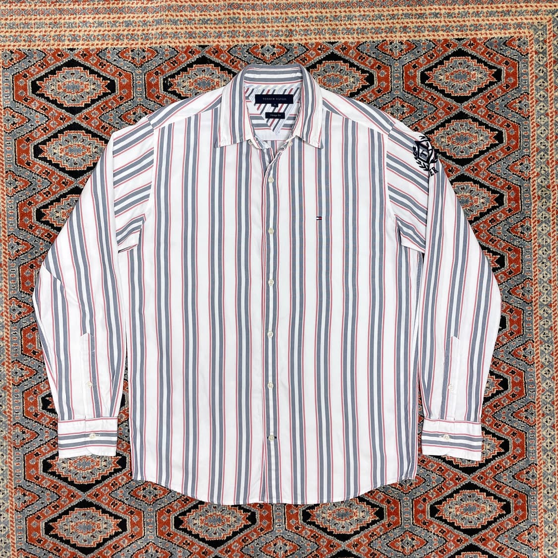 타미힐피거 빈티지핏 네이비 세로 스트라이프 옥스포드 셔츠 남성S 상품이미지1