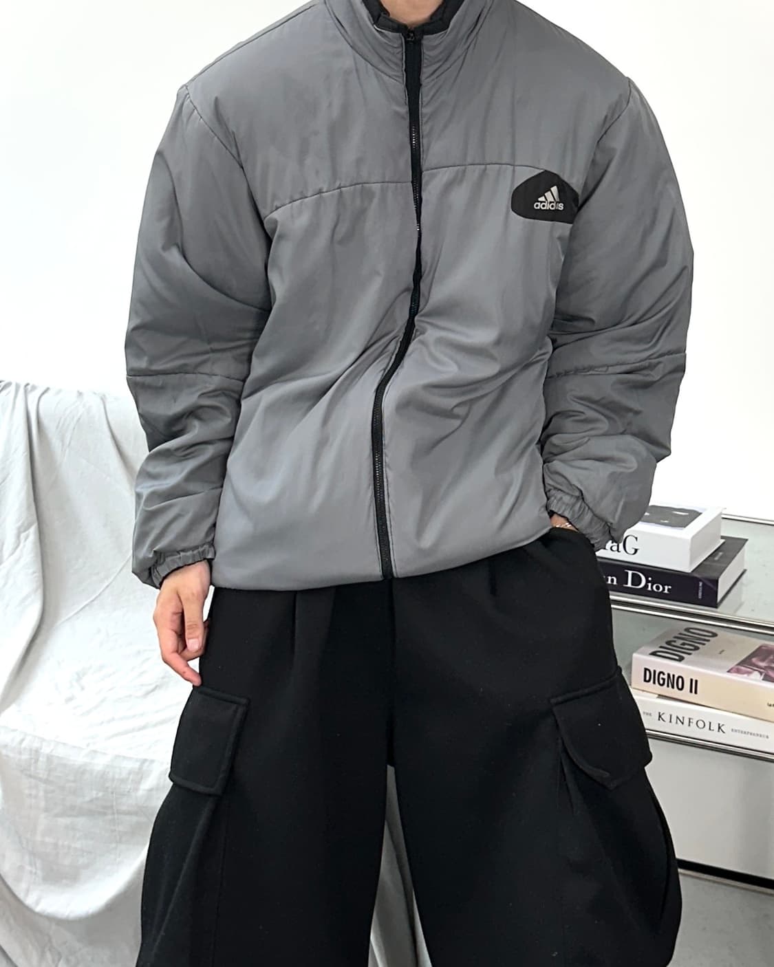 아디다스 블랙 그레이 리버시블 바람막이 점퍼 상품이미지4