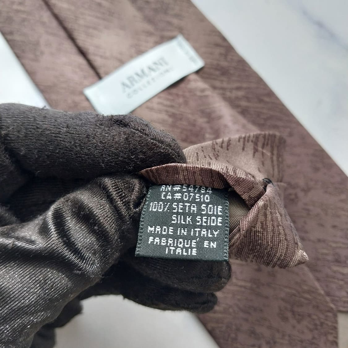 아르마니 꼴레지오니 브라운 패턴 넥타이 9.8cm A등급 K2448 상품이미지4