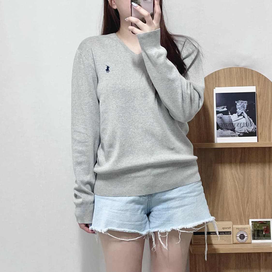 [정품] 폴로 그레이 / 네이비포니 피마코튼 브이넥 니트 [ M ] 상품이미지3