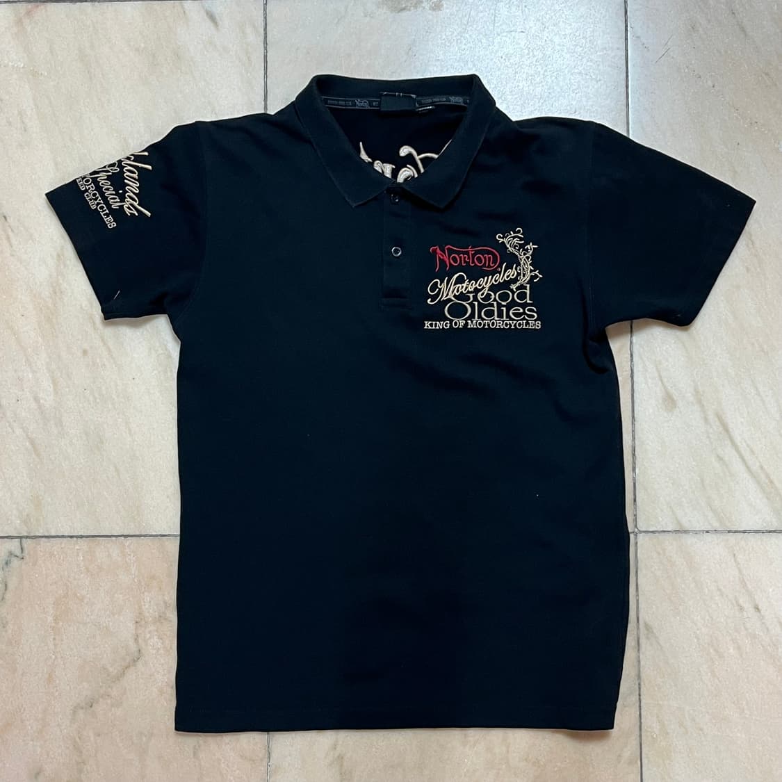 L vtg 치카노 스타일 풀자수 반팔 카라티 상품이미지2
