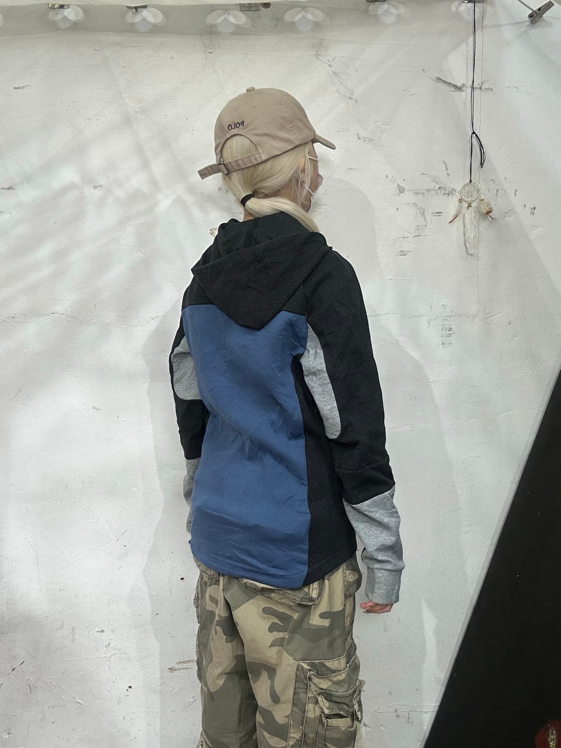 푸마 블루 블랙 후드 배색 트랙탑 져지 S 상품이미지3