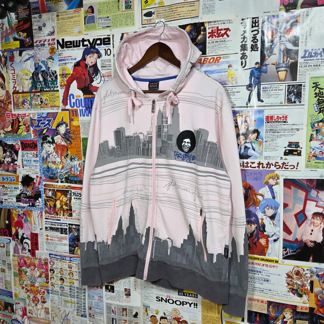 후부 핑크 그레이 프린팅 올드스쿨 오버핏 후드 집업 상품이미지2