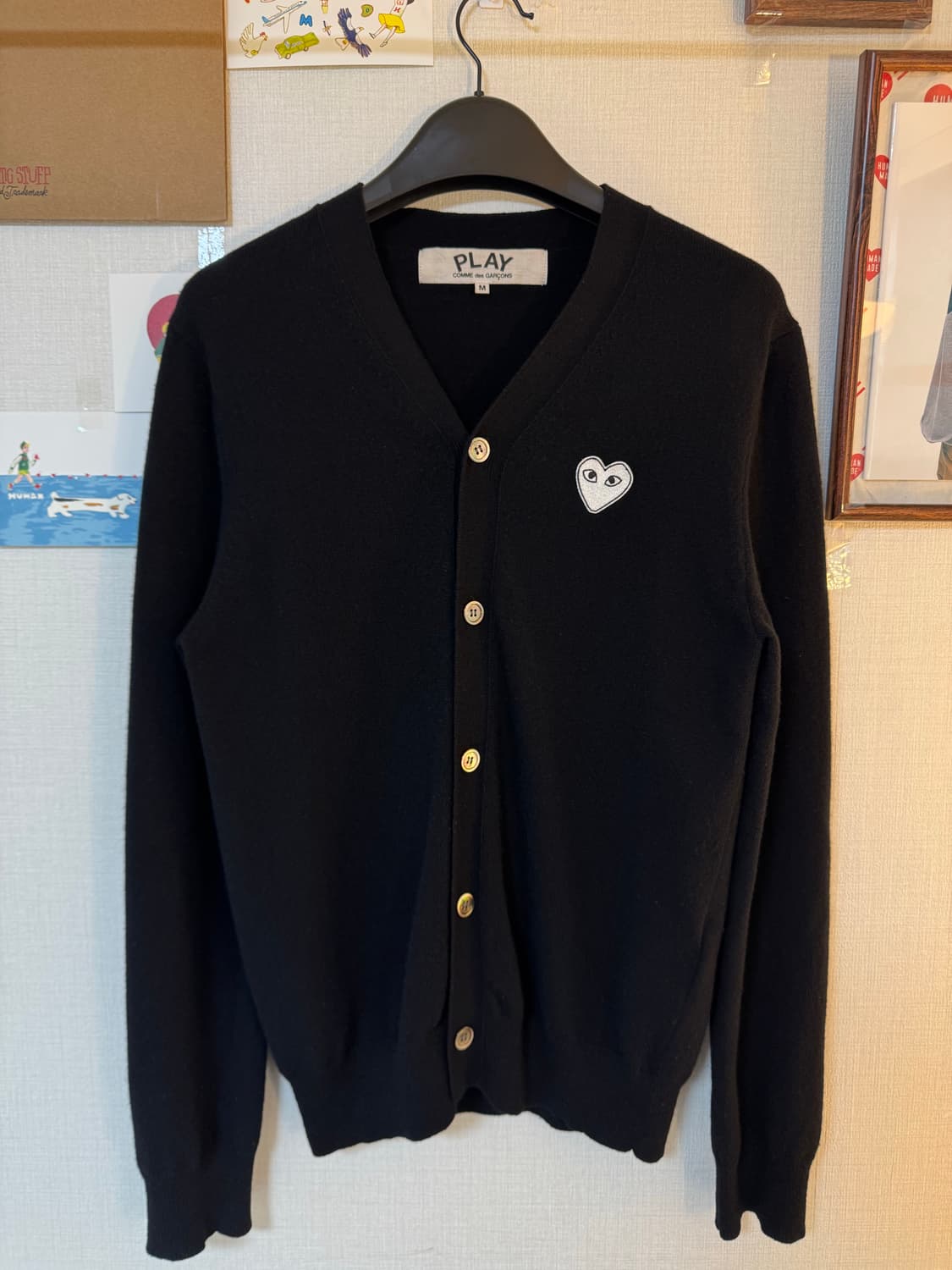 [M]꼼데가르송 플레이 화이트와펜 가디건 블랙 상품이미지1