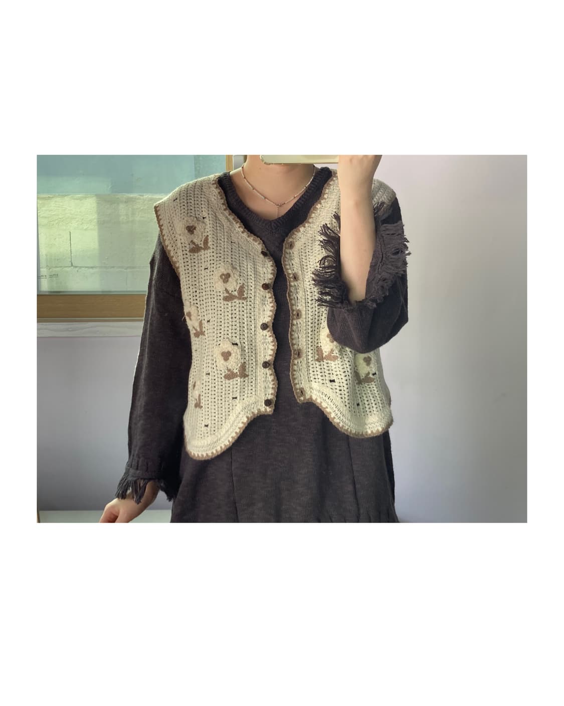 일본빈티지) 뜨개 꽃 조끼 상품이미지6