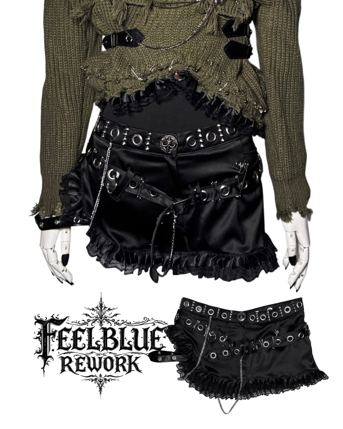 REWORK 032 Black Punk Laced Skirt 상품이미지8