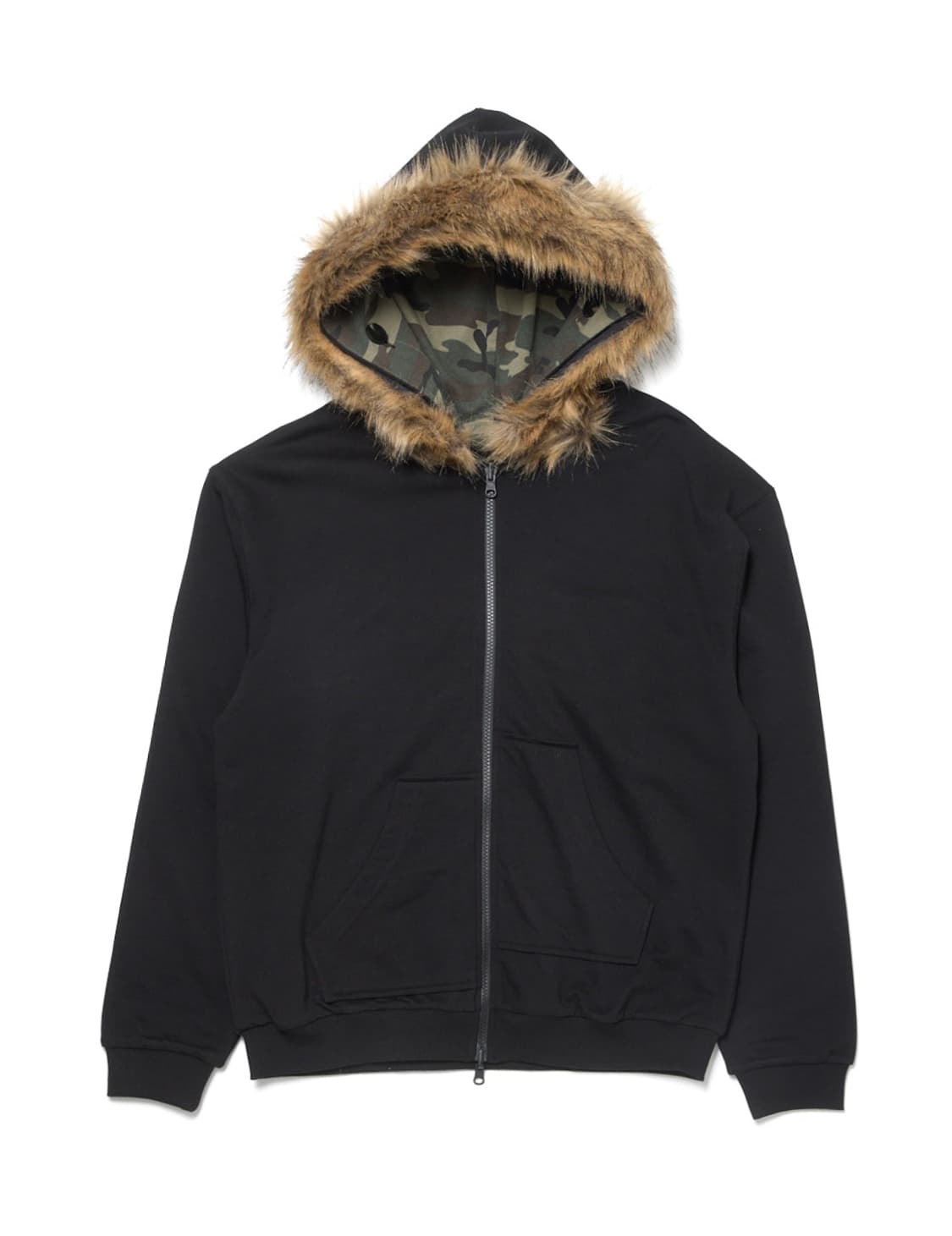 (4,L) 해칭룸 리버시블 폭스 퍼 후디 블랙 카모 카키 상품이미지1